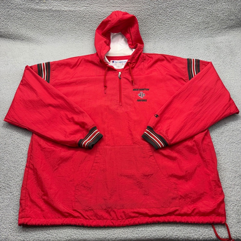 Champion Men Size 3XL Wade Hampton Football Red 1/4 Zip Vintage Windbreaker